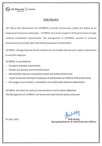 EHS Policy - L&T Metro Rail (Hyderabad) Limited
